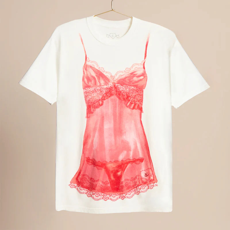 red lingerie tee